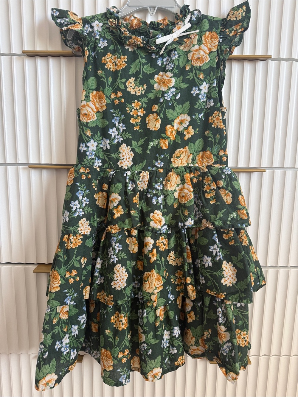 Janie and Jack Green Tiered Floral Dress with Yellow Rose Print